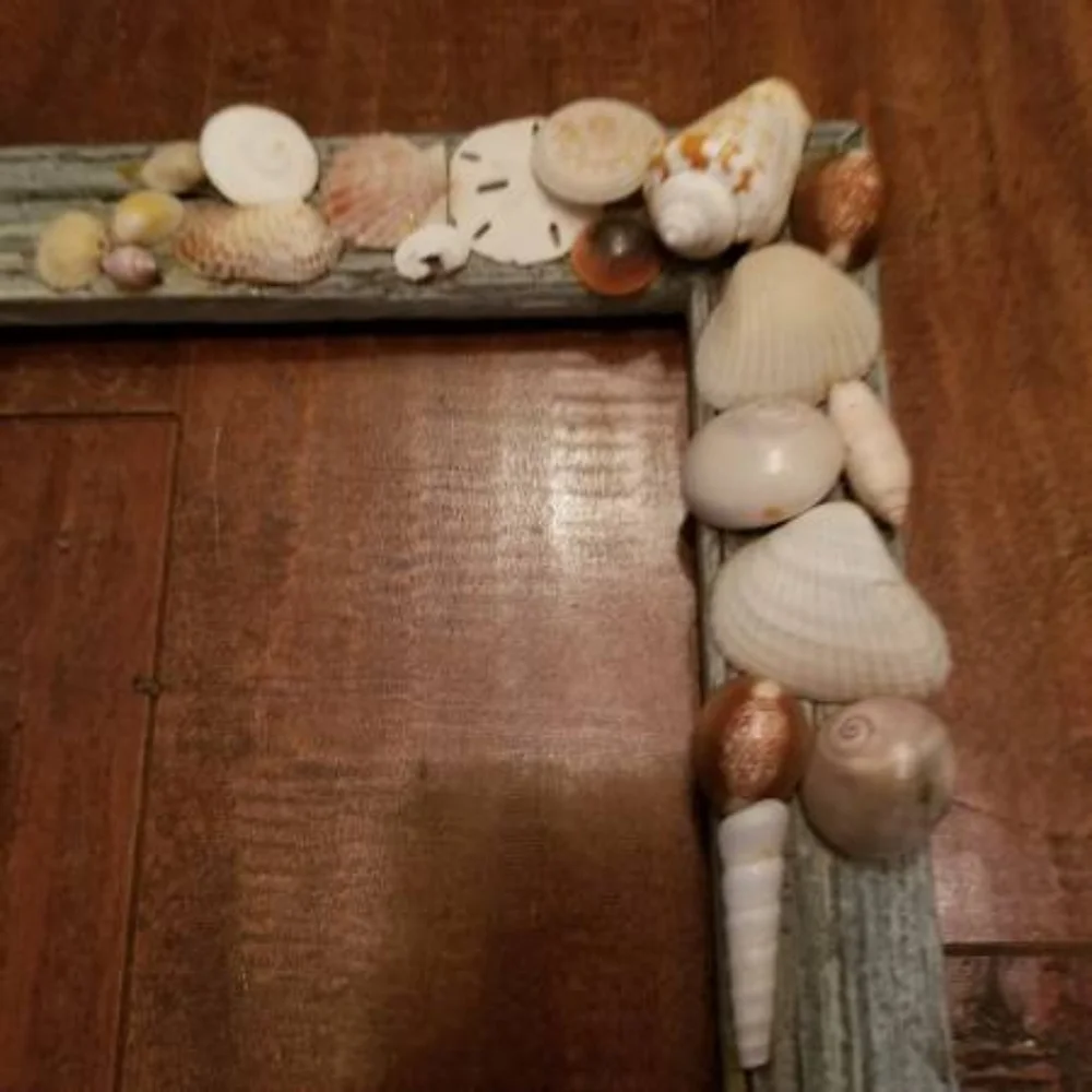 Handmade Blue Weathered Seashell Solid Wood Frame.
